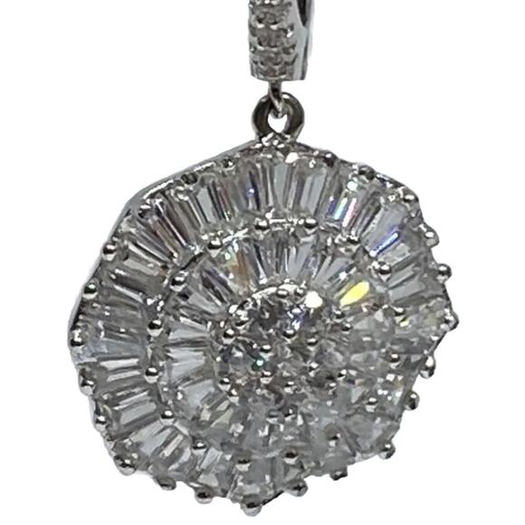 Sterling Silver Earrings Baguette CZ Hexagon Stunning Women's Fashion Chic NEW - Picture 2 of 6